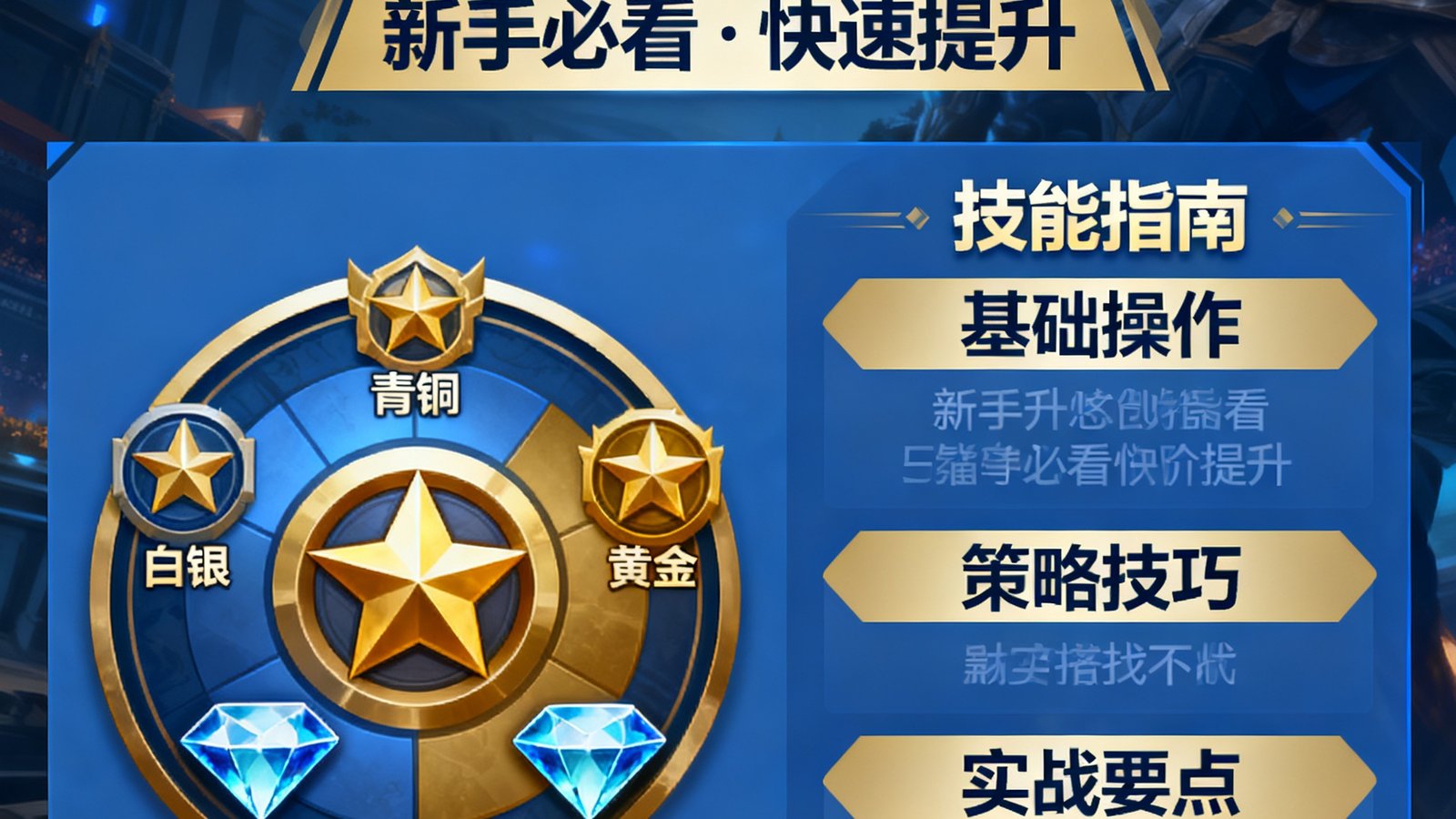 亿万28新手进阶攻略封面图，包含段位图标和技能指南